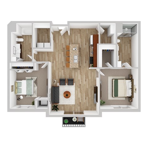 Floor plan for 2 beds, 2 baths, 1206 sqft